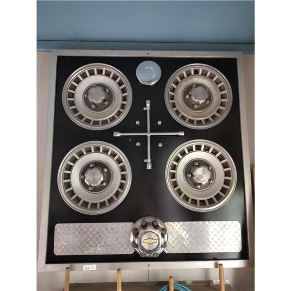 Hubcap Box Unique Hubcap Display 46 1/2 Wide x 49 1/2 High - Beck Auctions Inc.