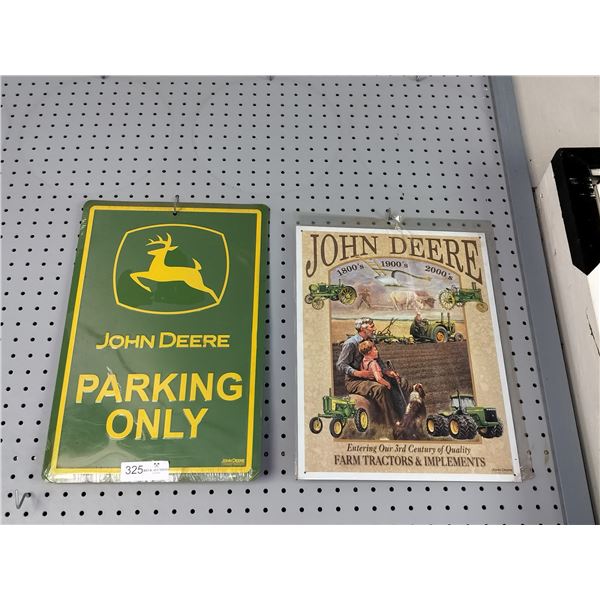 2 John Deere Metal Shop Signs  Taller one is 18 1/2 High x 11 1/2 Wide