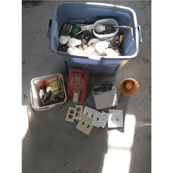 Tote Filled with Assorted Electrical Supplies & Components