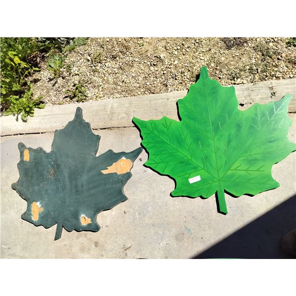 2 Large Wooden Maple Leafs (Light Green Maple Leaf is 34 1/2 High x 36 Wide)