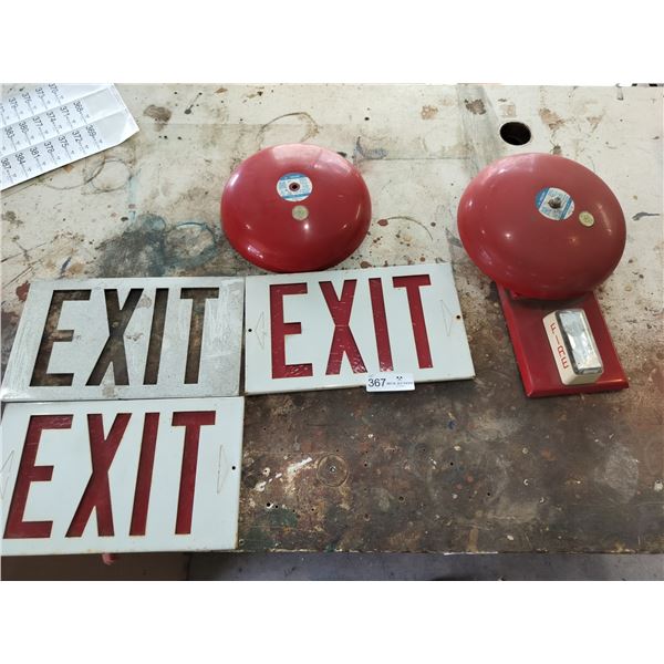 3 Exit Signs & Fire Alarm Unit with Extra Bell