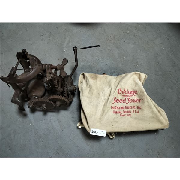 Antique Sickle Bar Sharpener & Antique Cyclone Seed Sower