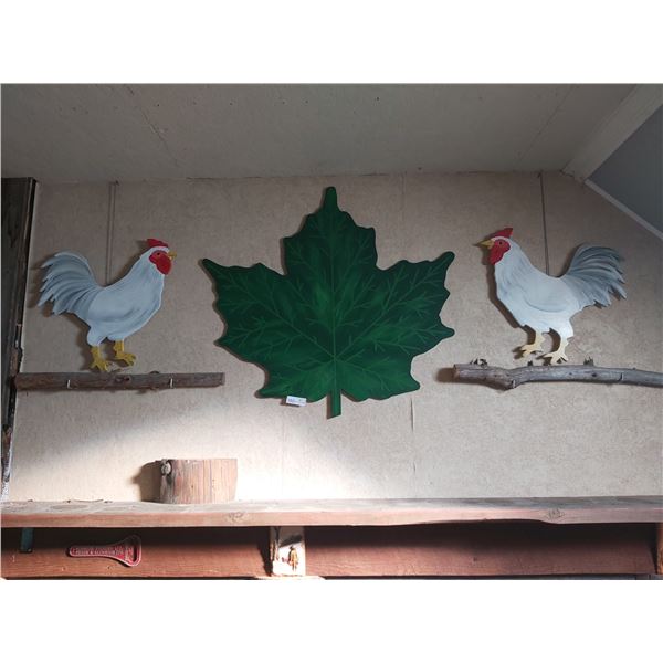 Assorted Wall Decor, Maple Leafs & Chickens  Maple Leaf is 33 Wide x 33 High