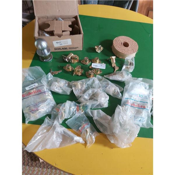 Assorted Brass Look Door Hardware, Hooks & More