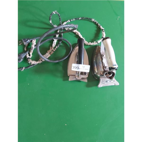 3 Vintage Irons for Decoration - Universal No. E7703A & Dura Bilt Folding Iron & Jas Smart