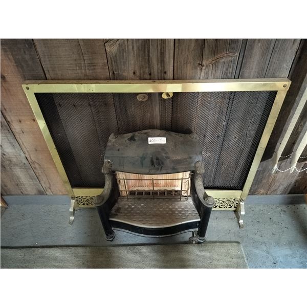 Vintage Small Gas Fireplace With Brass Coloured Screen