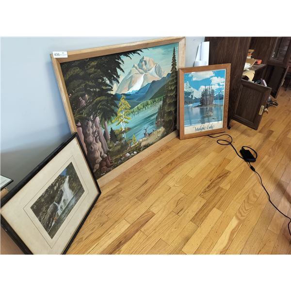 Oil Painting & Cameron Falls at Waterton Lakes Picture & Maligne Lake Poster