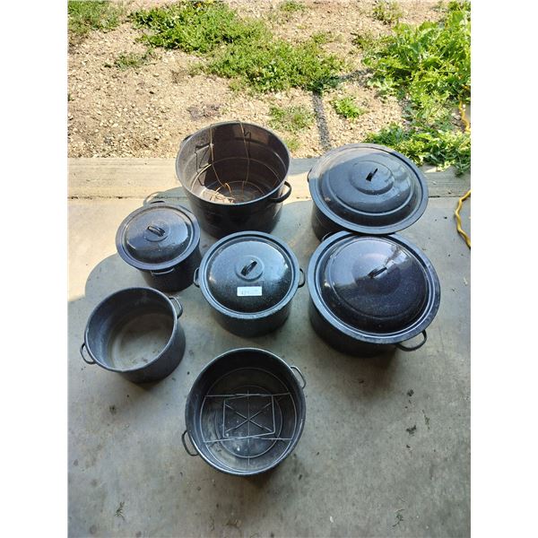 Large Assortment of Graniteware Pots & Lids