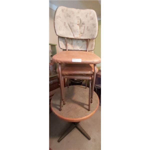 Vintage Round Top Table with 3 Chairs (Chairs Need Re-Covering)