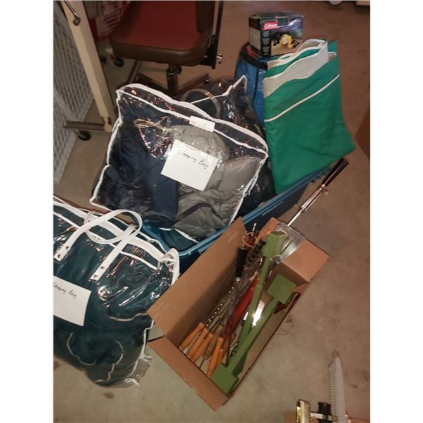 4 Sleeping Bags, Air Mattress Pump and BBQ Tools