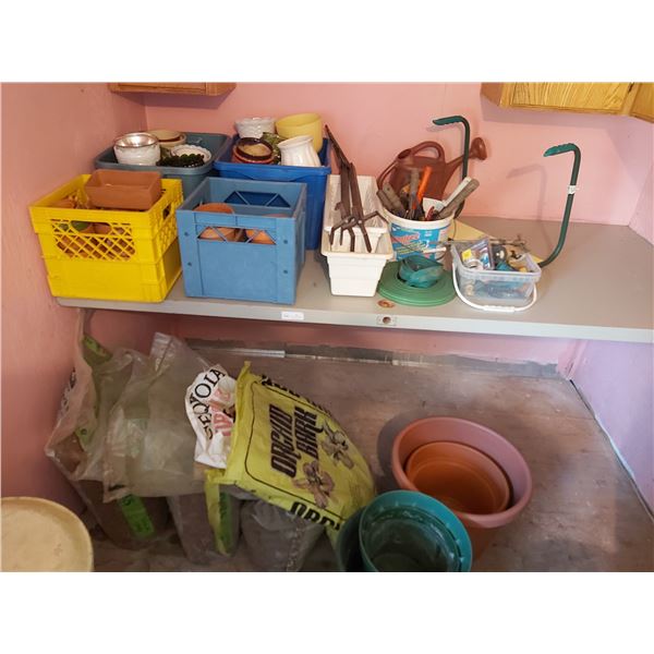 Assorted Flower Pots, Garden Tools, Watering Can, Sprinklers & More
