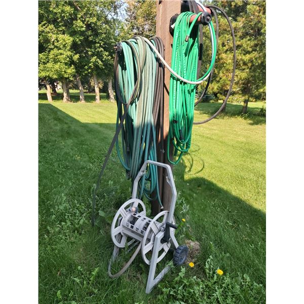 Assorted Garden Hoses & Suncast Hose Reel