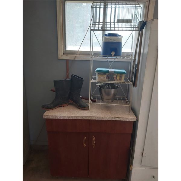 Rubber Boots Size 13, Assorted 8 Track Tapes & 2 Shop Storage Units & More