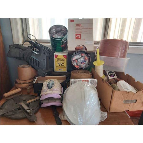 Assorted Shop Supplies Including, Earplugs, String, Mini-Vac, Knee Pads & More