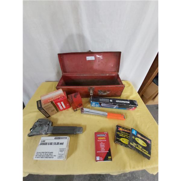 Red Tool Box with Bostitch Staple Gun & Staples & More