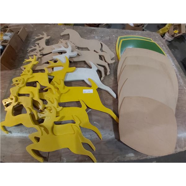 Assortment of Wooden Deer, Horses & Wood Pieces