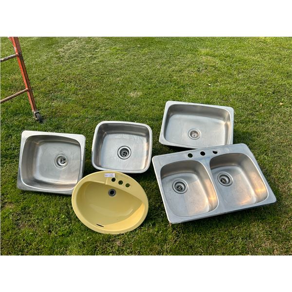 Assortment Of Stainless + Enamel Sink Double Sink Is 31 Wide x 21 Deep