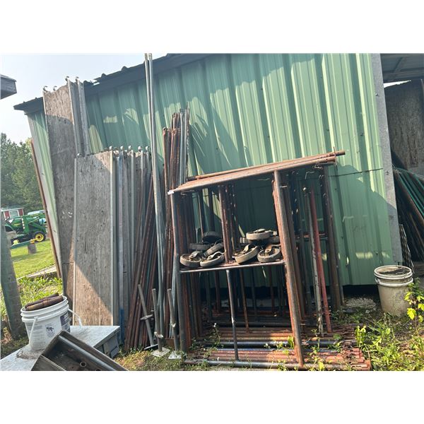 Assorted Scaffolding Pieces, 10 Wheels, Pegs, Platform + More