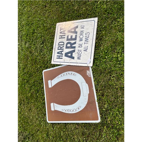 Horseshoe Sign 30x30 And Hard Hat Area Wooden 24x24