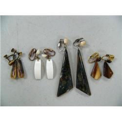 Lot of 3 Pairs of Fossil Ivory Earrings and 1 pair of White Ivory Earrings