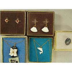 Lot of Ivory Flower Necklace with Gold Nugget on Baleen, Ivory Salmon Necklace, Pair of  Ivory Ulu E