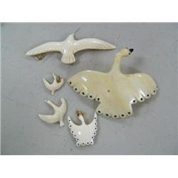 Lot of 5 Ivory Flying Birds
