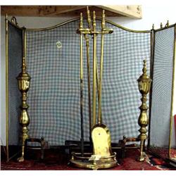 Fireplace set w/ sceen, gates and tools, solid brass