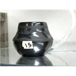 Santa Clara Blackware Pot  signed Minnie