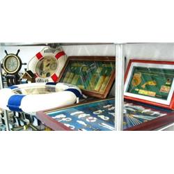 Lot of: Frame of Nautical Knots, Fishing, Wine Bottles, Welcome Aboard Buoy w/ ships, Welcome Aboard