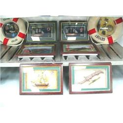 Lot of: Welcome Aboard Buoy Clock, Welcome Aboard Sea Life Collection, 3 Framed Ship Models, 3 Frame