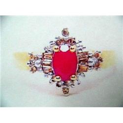 10 K yellow gold lady's ring, ruby approx. .50 cts, diamonds approx .20 cts replacement cost $875.00