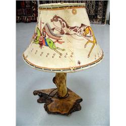 Fabulous Hand Painted on Cowhide Lamp and shade signed  Gregg Thorn 1992 "Stolen Ponies"