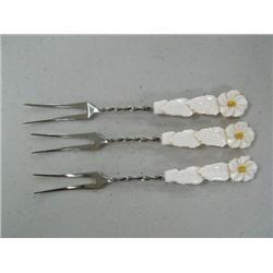 Lot of 3 Ivory and Gold Nugget Hors d'ouerves Forks