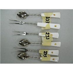 Lot of 3 Sets of 6 Pieces, Gold Nugget and Ivory Spoons and Forks