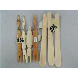 Lot of 4 Ivory Hors d'ouerves Forks and 3 Ivory Butter Knives