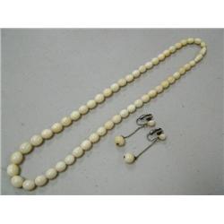 Lot of : 20" Ivory Bracelet, Pair of Ivory Earrings
