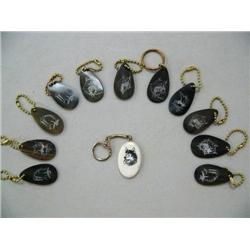 Lot of 10 Scrimshawed Baleen Keychains, and 1 Ivory Scrimshawed Keychain (37)