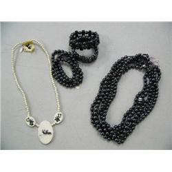 Lot of 1 beautifully scrimshawed Ivory Necklace, 5 Hematite bracelets, 5 Hematite necklaces