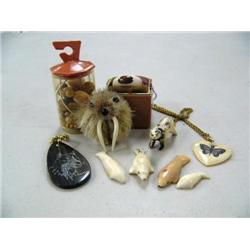 Lot of: 1 Beautiful Heart Shaped Ivory Pendant w/ scrimshawed butterfly, 1 old Ivory Bear, 1 small C