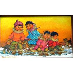 Large JoAnne Kickbush 1970 Original Painting, Image Size 14" x 24"