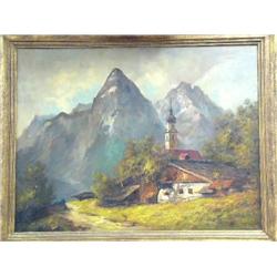 Original Oil, by Nicd Sott Ntuk? German, collected in 1946, Image Size 28" x 38"