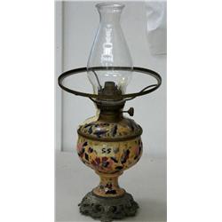 German Old Kerosene Lamp w/ Pottery base, marked Kestner