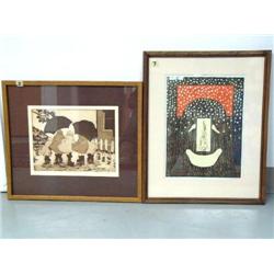Lot of 2 watercolor prints, 23/100 "Through Rain" by Geannne Down and 1/12 "Poisoness Smile" by A.W.