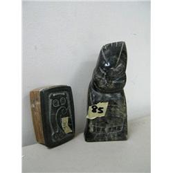 Lot:  1 large Soapstone Billican 6 1/2" by Tipluk 1974, 1 soapstone box w/ Owl on it