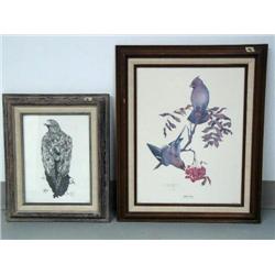 Lot of 2 prints, "Eagle" by Red Heller 57/100 and "Bohemian War Wings" by John Pritcher 307/500