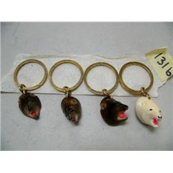 CHOICE of 4 lots of 4 Ivory Bear Head Keychains