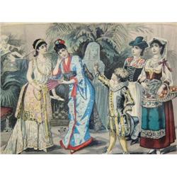 CHOICE of 4 Early Steel Engravings dated 1886, German Hand Colored By Bureaux Berlin