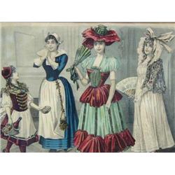 CHOICE of 4 Early Steel Engravings dated 1886, German Hand Colored By Bureaux Berlin