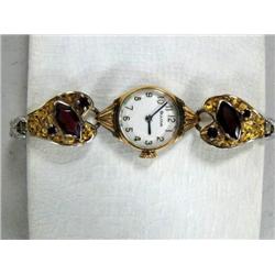 Lady's Bulova Watch with Gold Nuggets and Garnet Band