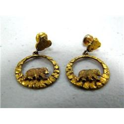 Gold Nuggeted Pair of Earrings with bear on them, for piereced ears & Gold Nuggeted Lady's Ring